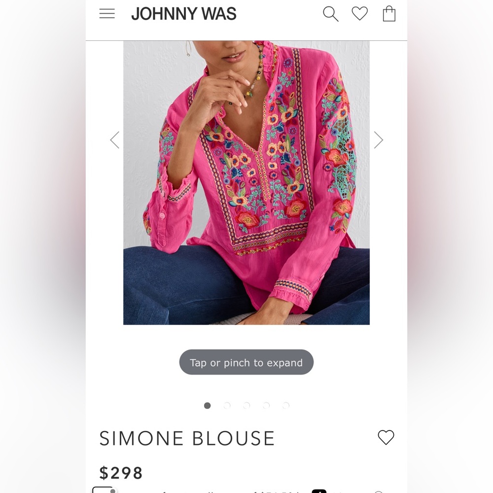 Johnny Was Fuchsia Floral Embroidered Blouse